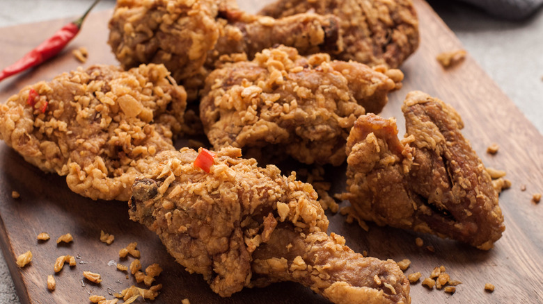 Perfect fried chicken on a board
