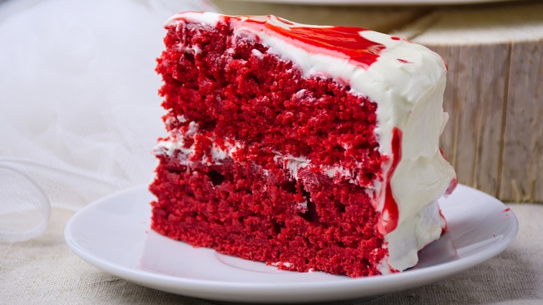 A slice of red velvet cake