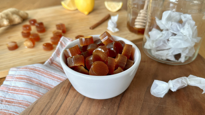 Ginger hard candies in bowl