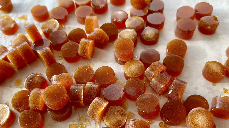 Ginger hard candies on baking sheet