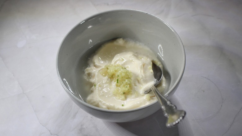bowl of shortcut aioli ingredients