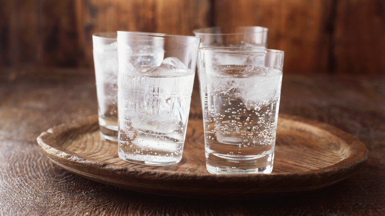 Glasses of sparkling water with ice