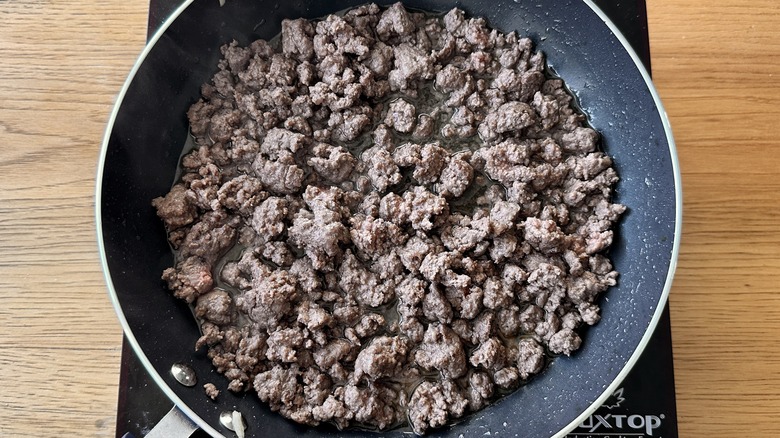 ground beef browning in pan