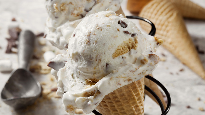 Cone with s'mores marshmallow ice cream