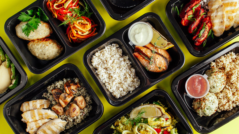Food in black storage containers