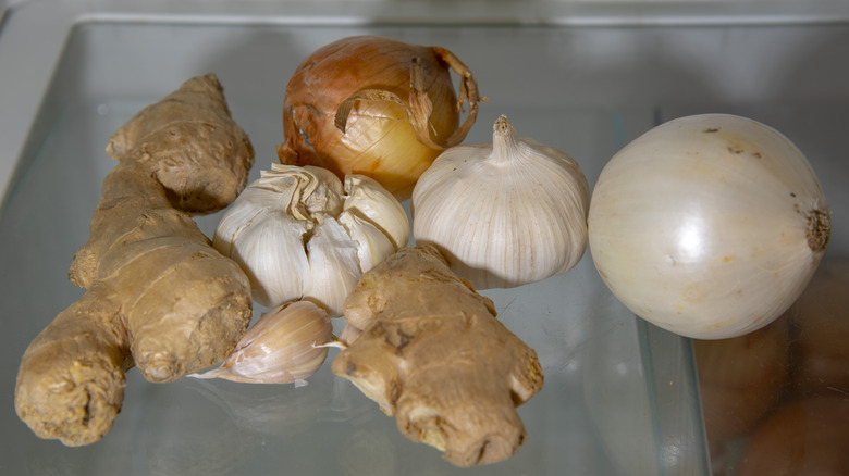 Onions and garlic in fridge