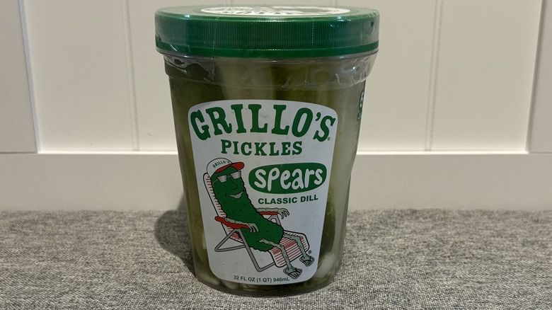 A jar of Grillo's Pickles Classic Spears