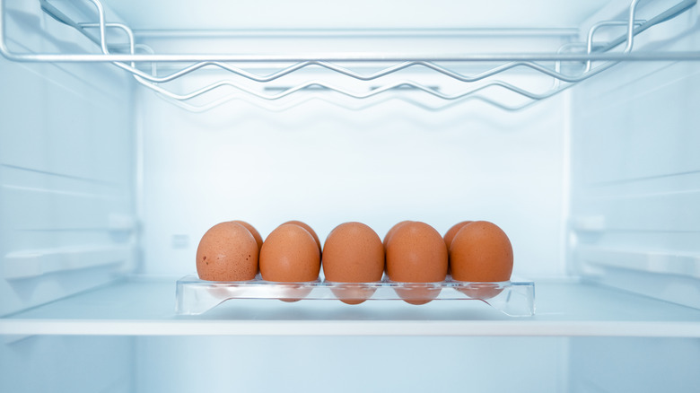 brown eggs in the refrigerator