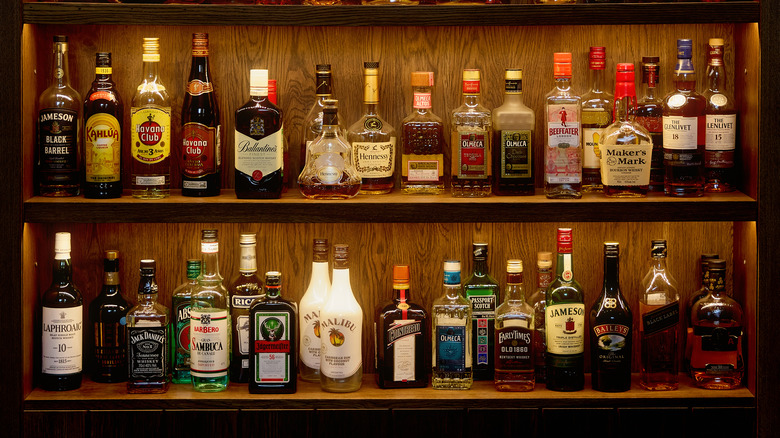 Shelf of liquor bottles
