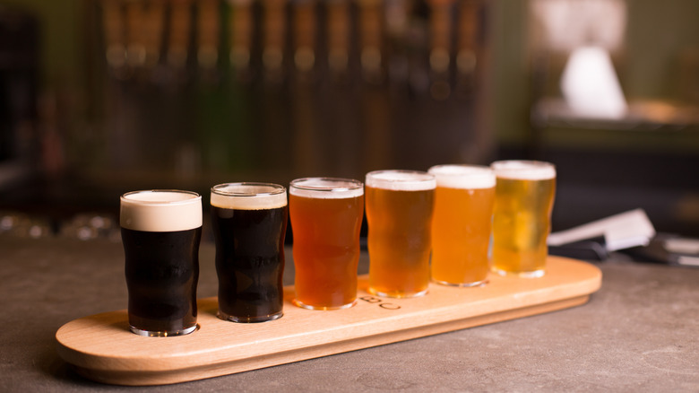 Beer flight on table