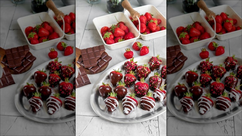 Platter of chocolate-covered strawberries