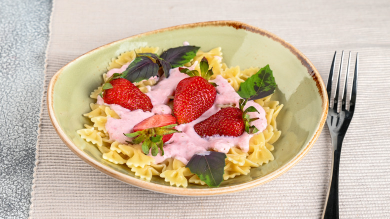 Strawberry pasta with strawberry cream