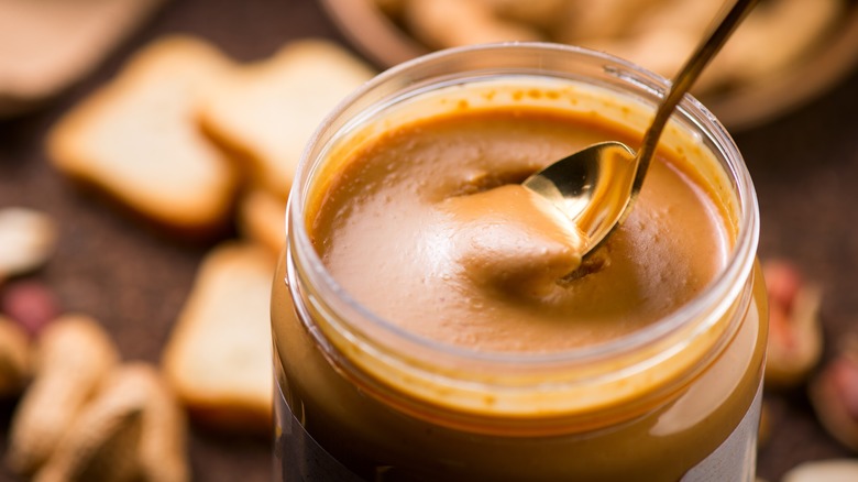 Jar of creamy peanut butter