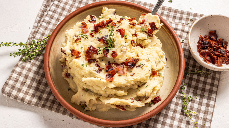 spoon in bacon mashed potatoes