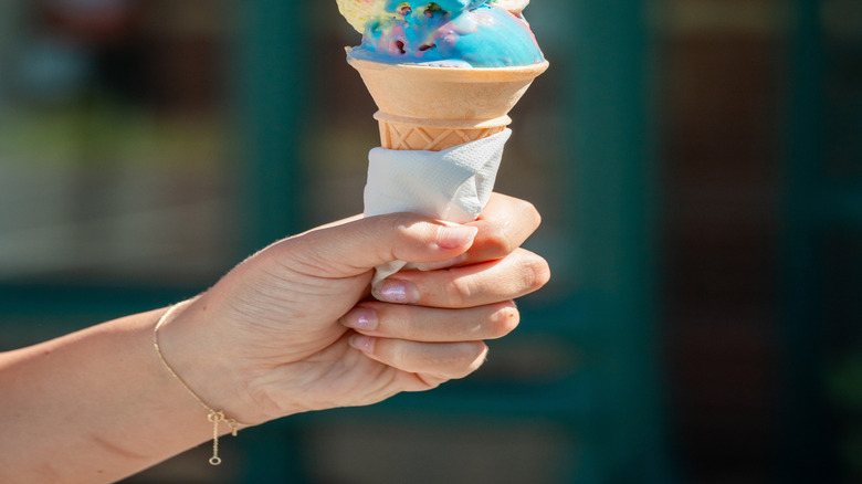 Cone with superman ice cream scoops