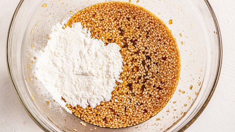 Bowl with sesame soy sauce and cornstarch