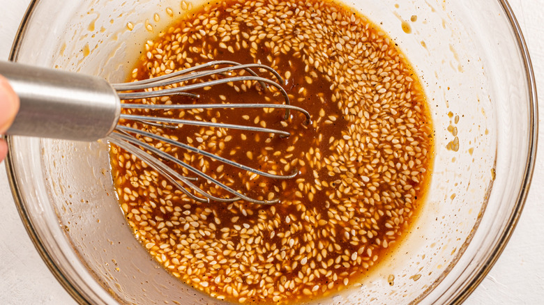 Whisking sesame soy sauce