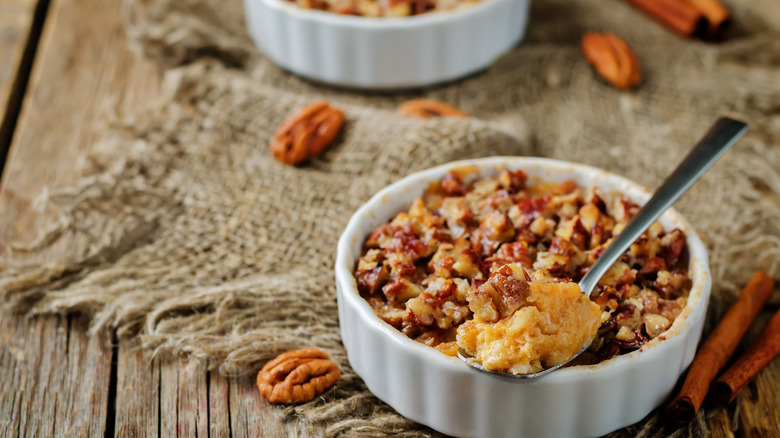 baked sweet potato oatmeal with pecan topping