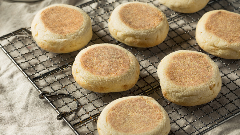 English muffins on a tray