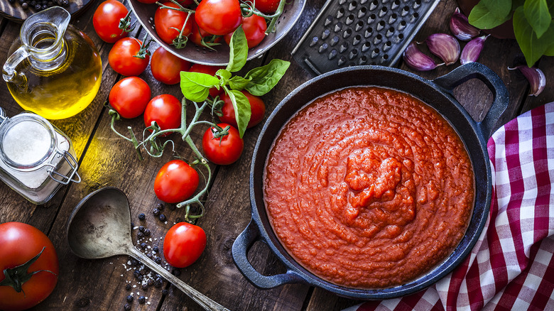 Homemade tomato sauce in pan