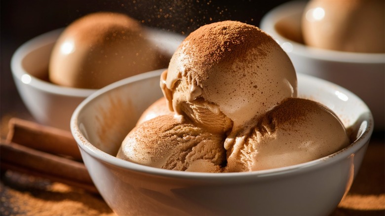 Ice cream topped with powdered cinnamon