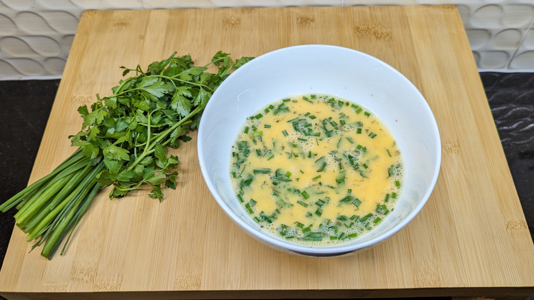 French omelette mixture in bowl