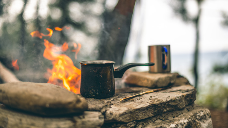 Fireside coffee pot and mug