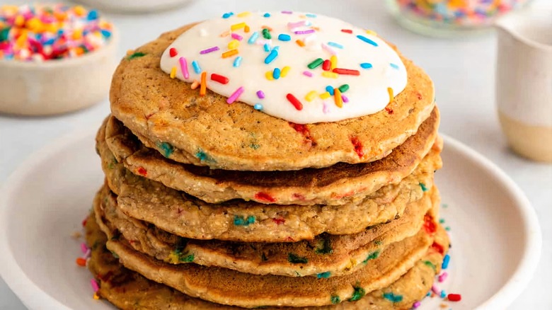 Stacked funfetti pancakes