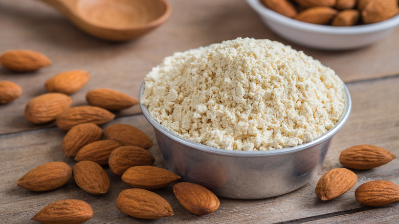 Almonds and bowl of almond meal