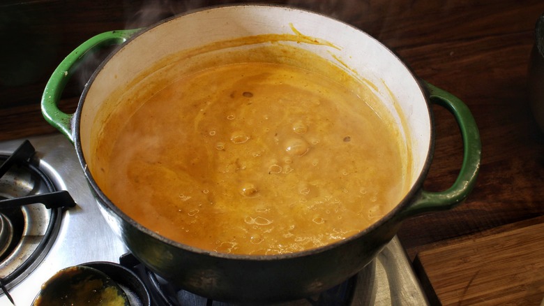 Simmering pot of soup