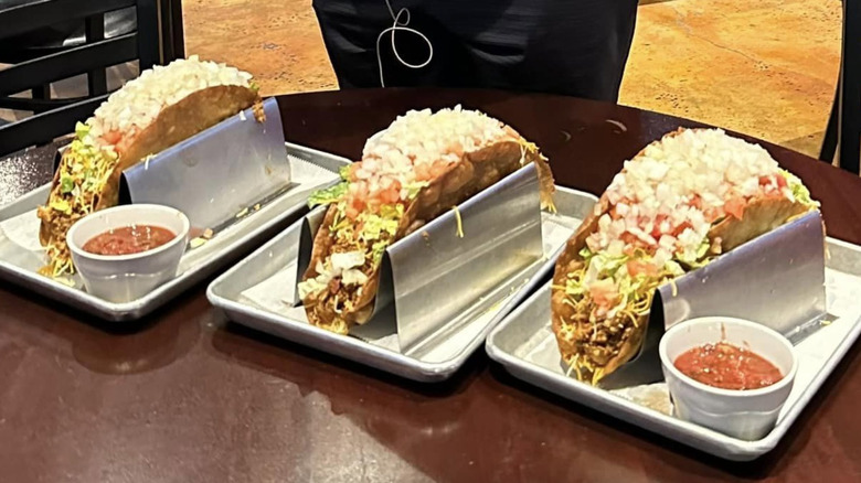 Mallie's two-pound tacos on table in restaurant