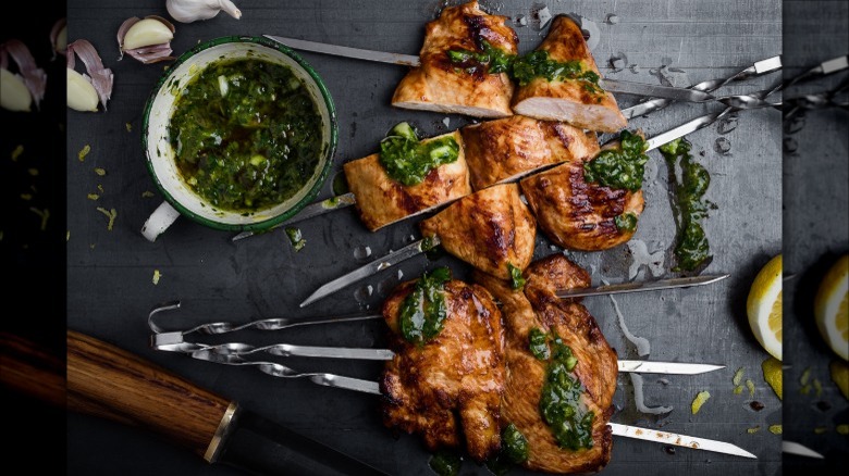 Chicken skewers with chimichurri