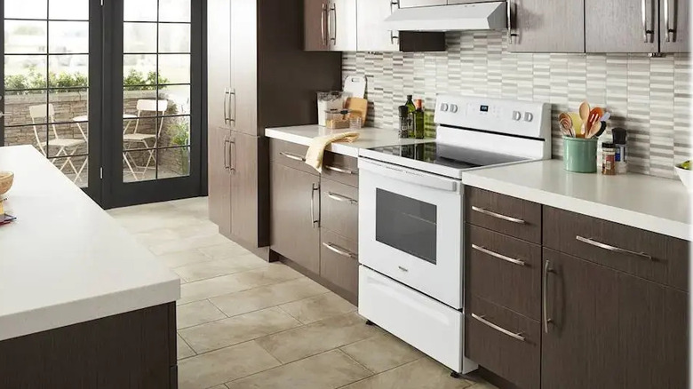 An electric range stove in a kitchen