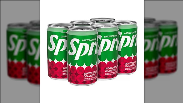 A 6-pack of Sprite Limited Edition Winter Spiced Cranberry against a white background