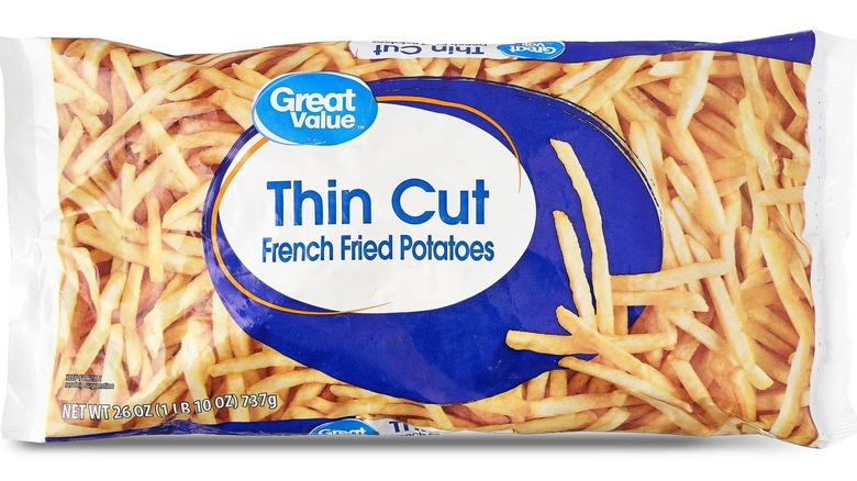 A bag of frozen thin cut french fries