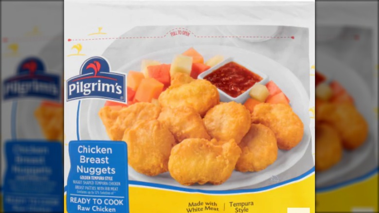 A bag of frozen Pilgrim's Pride chicken nuggets