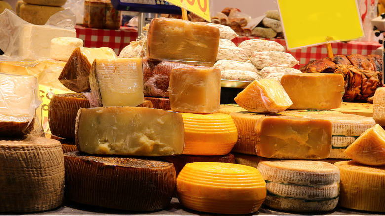 Display of different aged cheeses