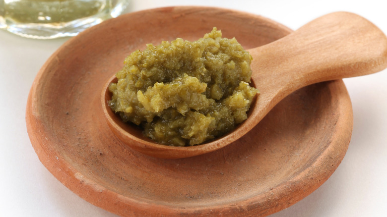 Yuzu kosho in wooden spoon