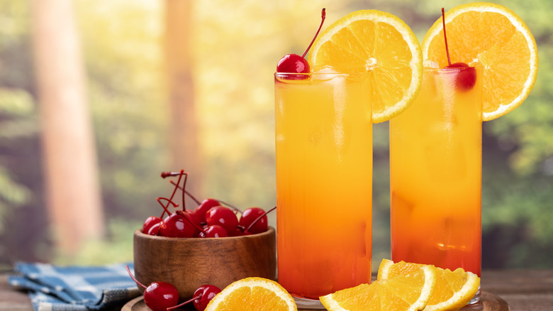 Two tequila sunrise cocktails