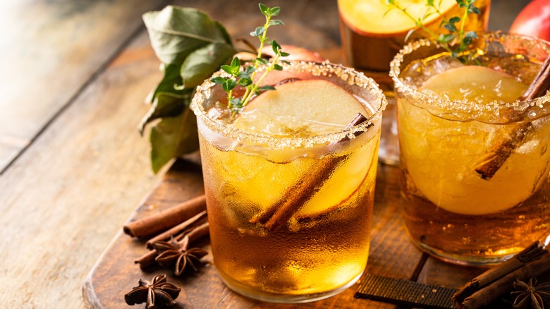 Apple cider margaritas on tray