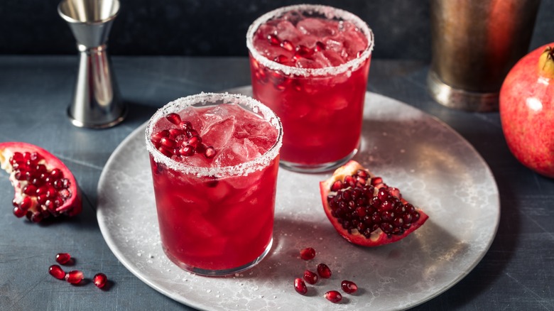 Pomegranate margaritas on tray