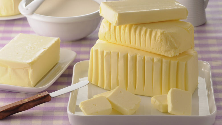 Blocks of butter on plate