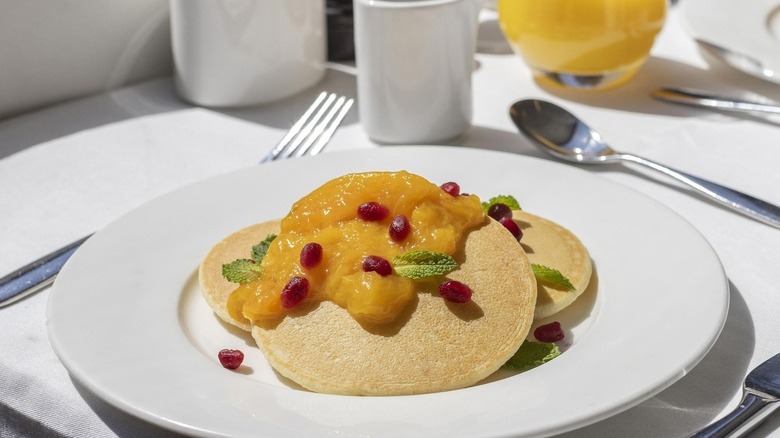 Pancakes with fruit jam on the Rocky Mountaineer