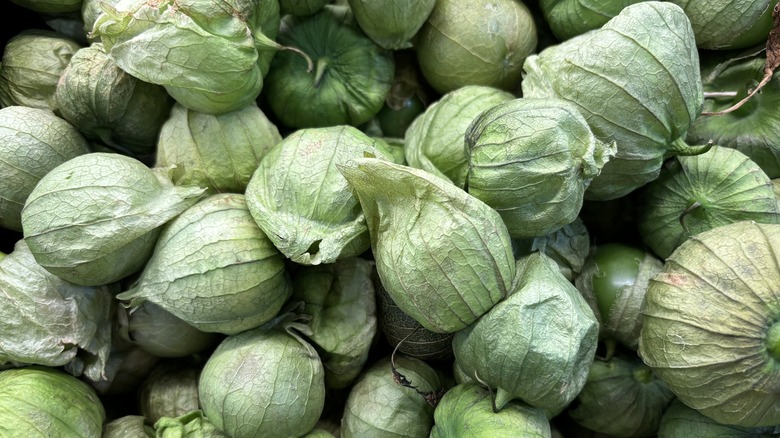 Texture shot of fresh tomatillos