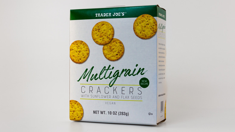Box of Trader Joe's multigrain crackers.