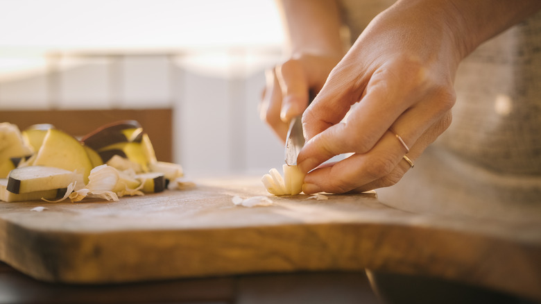 minced garlic on cutting board