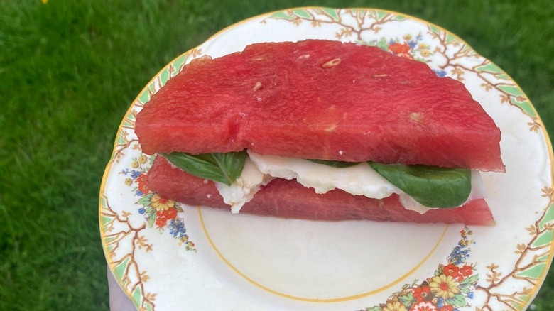 Watermelon sandwich on ceramic plate