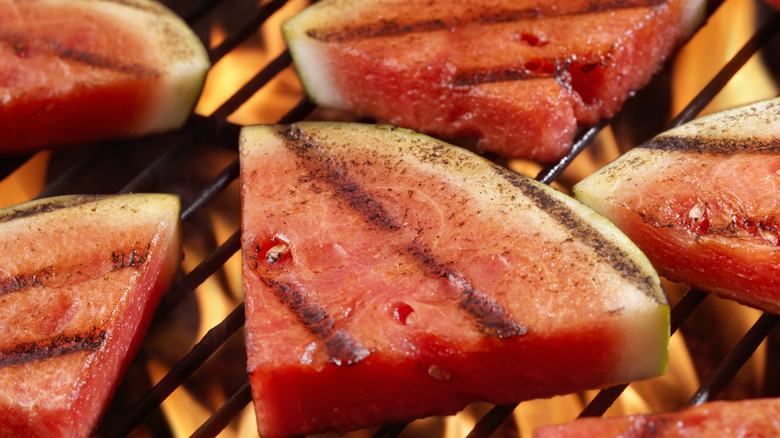 Watermelon on the grill with grill marks