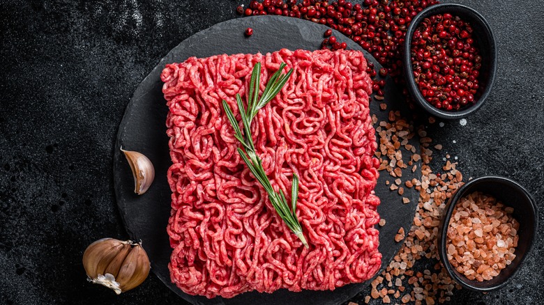 Ground beef on dark background