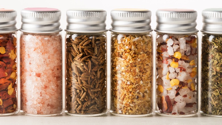 spice set in glass bottles